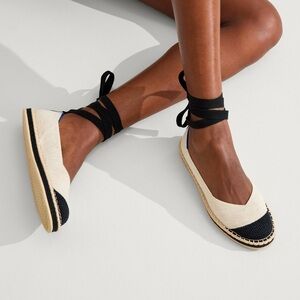 Rothy’s Machine Washable Espadrille in White with Black Captoe